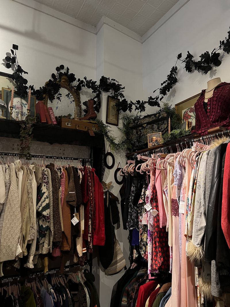 Racks of clothing inside a vintage boutique
