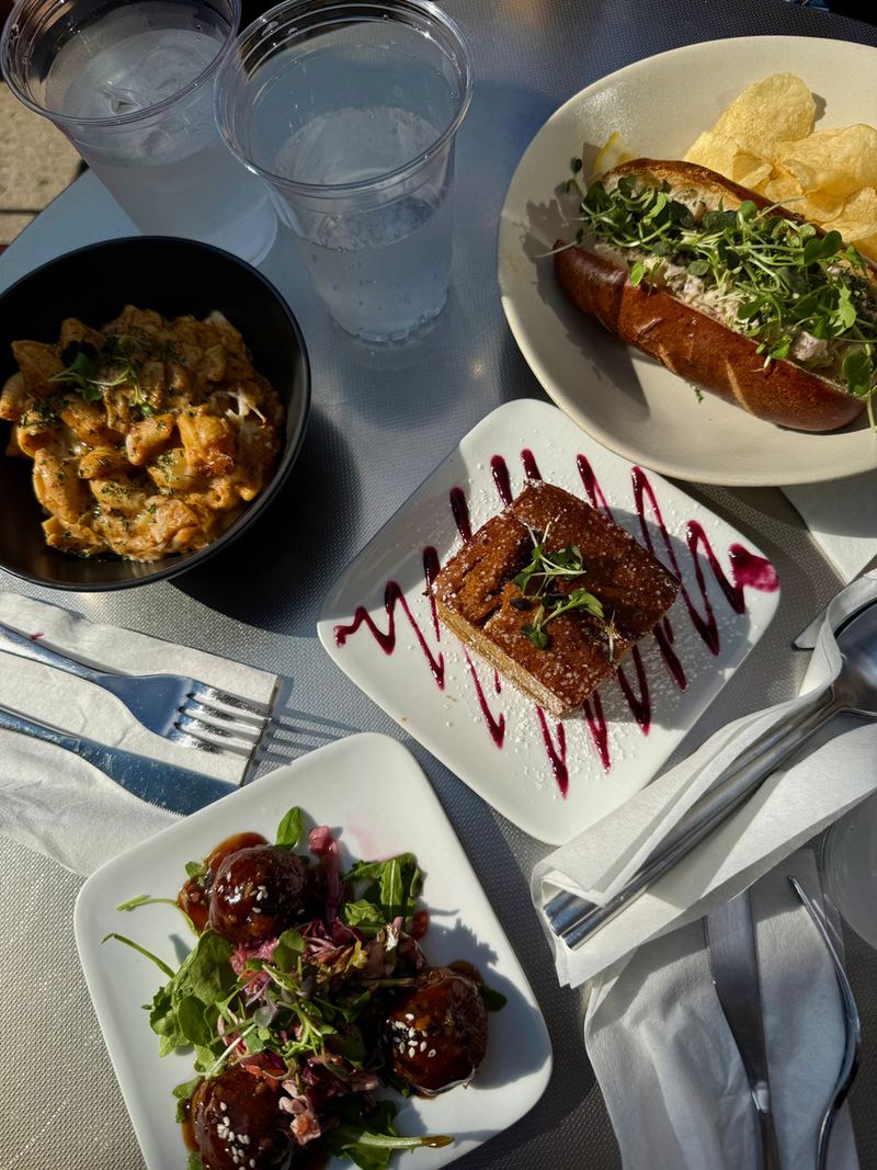 Overhead shot of plates at a restaurant table